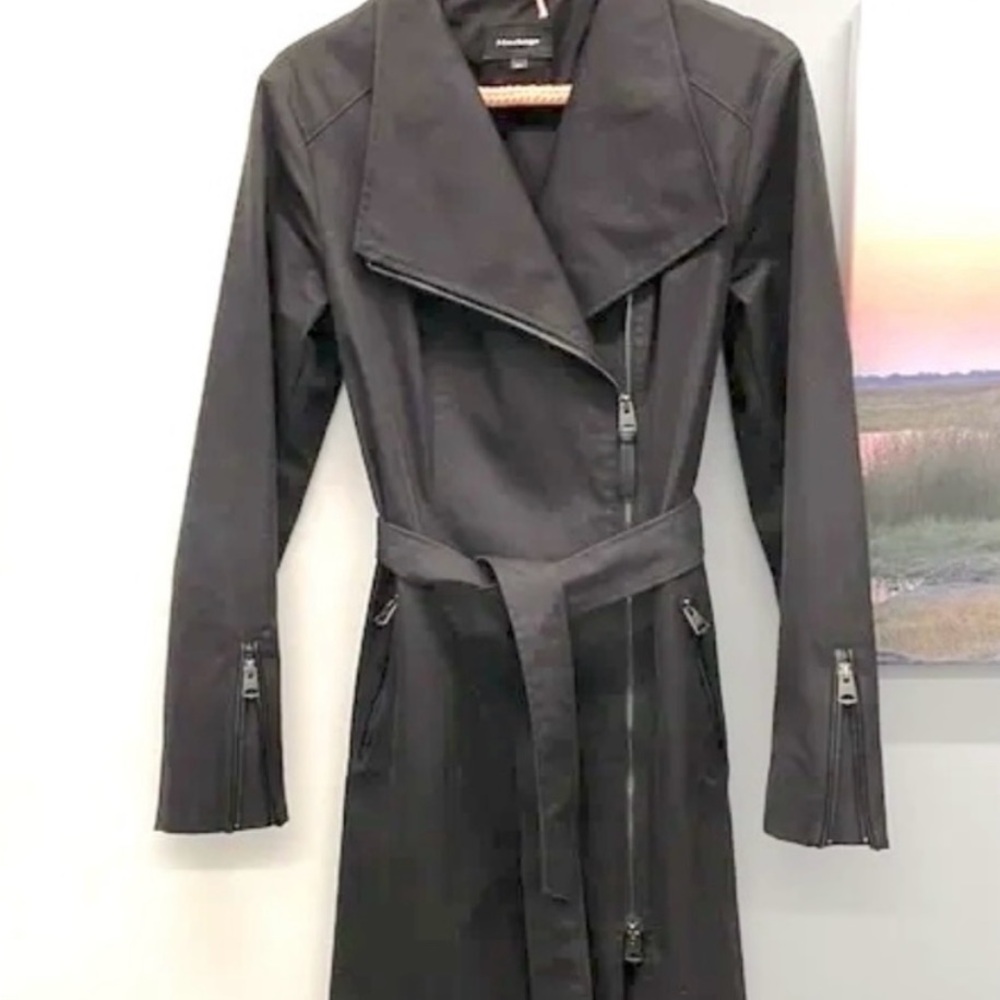Mackage Black Trench Coat Asymmetrical Zipper Belted